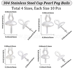 40Pcs 4 Styles 304 Stainless Steel Cup Pearl Peg Bails Pin Pendants&nbsp;STAS-BBC0010-18