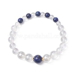 Glass & Natural Lapis Lazuli Beaded Stretch Bracelets for Women Men&nbsp;BJEW-JB12693-01