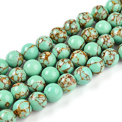 Synthetic Gold Line Turquoise Beads Strands&nbsp;G-A255-A03-02B