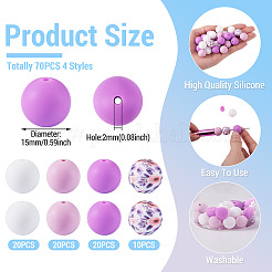 70pcs 4 Styles Silicone Beads Round Rubber Bead 15MM Loose Spacer Beads for DIY Supplies Jewelry Keychain Making&nbsp;FIND-TA0010-31B