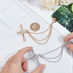 2Pcs 2 Colors Religion Cross Hanging Chain Brooch with Rhinestone&nbsp;JEWB-SP0001-06