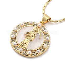 Flat Round with Santa Muerte Brass Micro Pave Cubic Zirconia Pendant Necklaces&nbsp;NJEW-S385-03B-G
