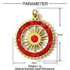 Stainless Steel Rhinestone Flat Round Pendants&nbsp;STAS-OY001-01G
