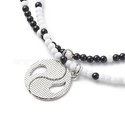 2Pcs 2 Colors Alloy Enamel Gossip/Yin Yang Matching Pendant Necklaces Set&nbsp;NJEW-JN04089