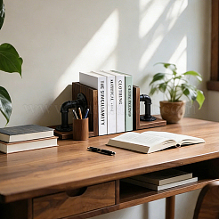 Wood Bookends with Realistic Industrial Pipe&nbsp;DIY-WR0005-45