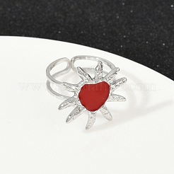 Heart Sun 304 Stainless Steel Enamel Finger Rings for Women&nbsp;RJEW-G355-08P-02