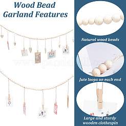 2Pcs 2 Styles Wall Hanging Photo Display with Wooden Beads Garland&nbsp;WOOD-GO0001-02