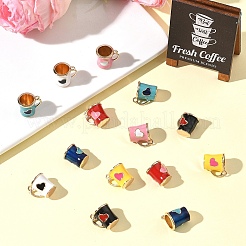 7Pcs 7 Colors Alloy Enamel Mug Cup with Heart Miniature Ornaments&nbsp;ENAM-YW0006-54