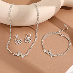 Butterfly Alloy with Crystal Rhinestone Pendant Necklace & Hoop Earring & Link Bracelet&nbsp;FS-WG7F609-01