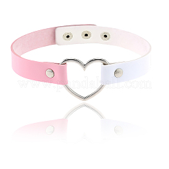 Adjustable Gothic Two Tone PU Leather Alloy Heart Choker Necklaces for Women&nbsp;NJEW-WH20816-007P-E