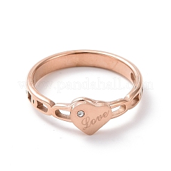 Crystal Rhinestone Heart with Word Love Finger Ring&nbsp;RJEW-D120-06B-RG