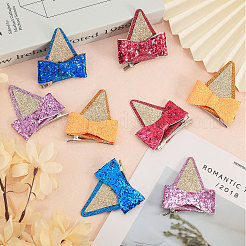 4 Pairs 4 Colors Glitter Bowknot Cat Ear Cloth Alligator Hair Clips&nbsp;PHAR-CA0001-004