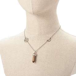 Bullet Faceted Natural Tiger Eye Pendant Necklace&nbsp;NJEW-JN03601-02