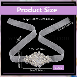 2Pcs Glass & Alloy & Polyester & Resin Flower Bouquet Ribbon&nbsp;DIY-FG0010-24