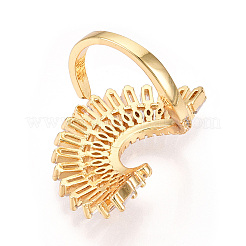 Brass Micro Pave Clear Cubic Zirconia Cuff Rings for Women&nbsp;KK-T074-05G