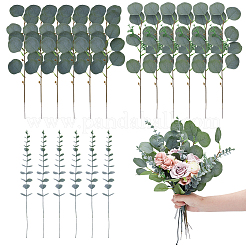64Pcs 3 Styles Plastic Artificial Eucalyptus Leaf with Iron Wire Stems&nbsp;AJEW-AR0005-13