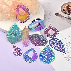24Pcs 12 Style Ion Plating(IP) 201 Stainless Steel Filigree Pendants&nbsp;STAS-SZ0002-18