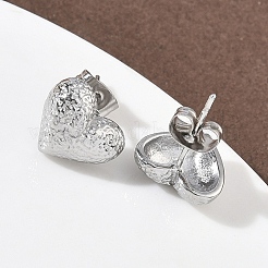 Textured Heart 304 Stainless Steel Stud Earrings&nbsp;EJEW-G453-06P