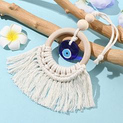 Handmade Macrame Cotton Threads & Wood Ring Hanging Ornaments&nbsp;HJEW-TA00306