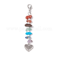 Chakra Natural Red Jasper & South Red Agate & Tiger Eye & Green Aventurine & Amethyst & Lapis Lazuli & Synthetic Turquoise Chips & Alloy Pendant Decorations&nbsp;HJEW-JM03181