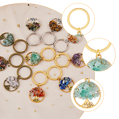3 Sets 3 Colors Tibetan Style Alloy & Natural Mixed Gemstone Chips Pendant Keychain&nbsp;KEYC-FH0001-44