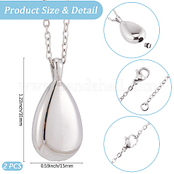 2Pcs 201 Stainless Steel Teardrop Memorial Urn Ashes Pendant Necklaces&nbsp;NJEW-CN0001-21S