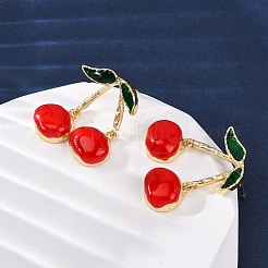 Cherry Brass Enamel Dangle Stud Earrings&nbsp;EJEW-U062-02A-G