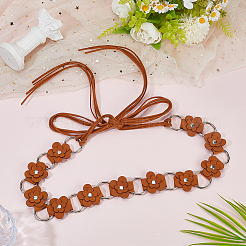1Pc Imitation Leather Flower Brass Ring Link Chain Waist Belly Chains Belts for Women&nbsp;AJEW-CL0001-49C