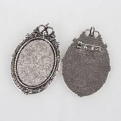 Vintage Tibetan Style Alloy Brooch Cabochon Settings&nbsp;PALLOY-N0085-35AS