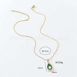 3Pcs French Vintage Stainless Steel Green Enamel Pave Imitation Pearl Teardrop Pendant Elegant Necklaces for Women&nbsp;RG2953