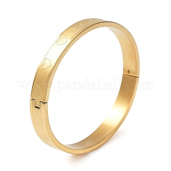 Ion Plating(IP) 304 Stainless Steel Grooved Heart Bangles&nbsp;BJEW-F464-15G