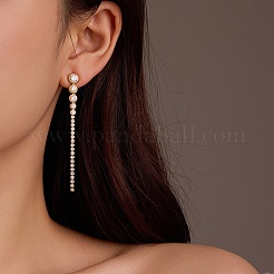 Stainless Steel Clear Cubic Zirconia Tassel Stud Earrings&nbsp;EJEW-D303-04G