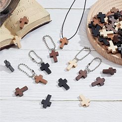 80Pcs 4 Colors Cross Wooden Pendants&nbsp;DIY-NB0007-52