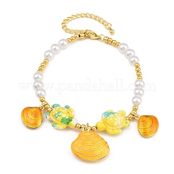 Ocean Brass Enamel Starfish Shell Shape Charm Bracelets for Women&nbsp;KK-CBA68DA-16G-03