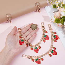 2Pcs Alloy Enamel Red Strawberry Charm Aluminum Bag Decorative Chains&nbsp;HJEW-UN00101