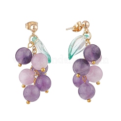 Grape and Leaf Dangle Stud Earrings&nbsp;EJEW-TA00034