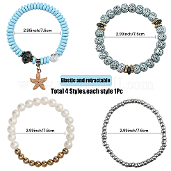 1 Set Synthetic Moonstone & Pearl Stretch Bracelets Set&nbsp;BJEW-SP0001-10