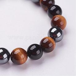 Natural Tiger Eye & Obsidian Beads Stretch Bracelets&nbsp;BJEW-JB02874
