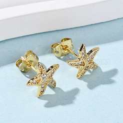 Brass Micro Pave Clear Cubic Zirconia Earrings&nbsp;LS-EJEW-D328-03G-03