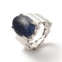 Natural Sodalite Oval Open Cuff Ring&nbsp;RJEW-P082-03P-15