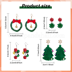 4 Pairs 4 Style Christmas Theme Bell & Bowknot Alloy Dangle Earrings&nbsp;EJEW-AN0001-98