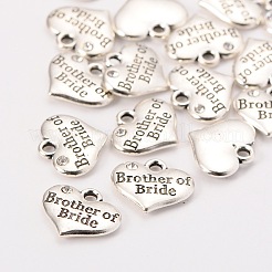 Wedding Party Supply Antique Silver Alloy Rhinestone Heart Carved Word Brother of Bride Wedding Family Charms&nbsp;TIBEP-N005-27D