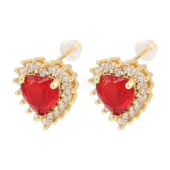 Heart Brass Micro Pave Cubic Zirconia Stud Earrings&nbsp;EJEW-K325-02G