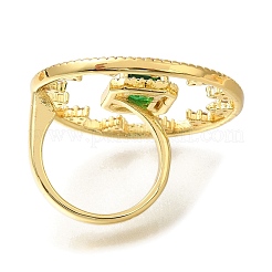 Rack Plating Brass Micro Pave Cubic Zirconia and Glass Open Cuff Rings for Women&nbsp;RJEW-M022-15G