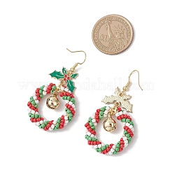 Christmas Wreath Glass Seed Beaded Dangle Earrings&nbsp;EJEW-TA00685