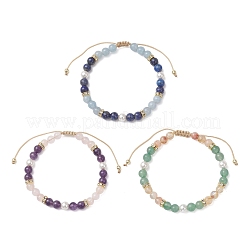 3Pcs Natural Mixed Gemstone & Shell Pearl Round Beaded Braided Bead Bracelets&nbsp;BJEW-JB13392