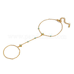 Natural Turquoise 304 Stainless Steel Flower Hand Chain Ring Bracelets for Women&nbsp;EH8478