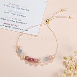 Adjustable Natural Rose Quartz & Aquamarine & Moonstone & Rhodonite Round Beaded Slider Bracelets for Healthy Pregnancy Gift&nbsp;FS-WG14B1D-01