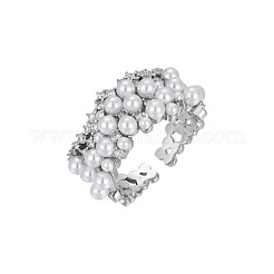 Adjustable Brass Micro Pave Cubic Zirconia and Imitation Pearl Cuff Open Rings&nbsp;FS-WG68EC9-01