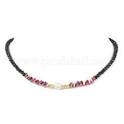 Shell Pearl & Faceted Round Black Glass Beaded Necklaces&nbsp;NJEW-JN05455